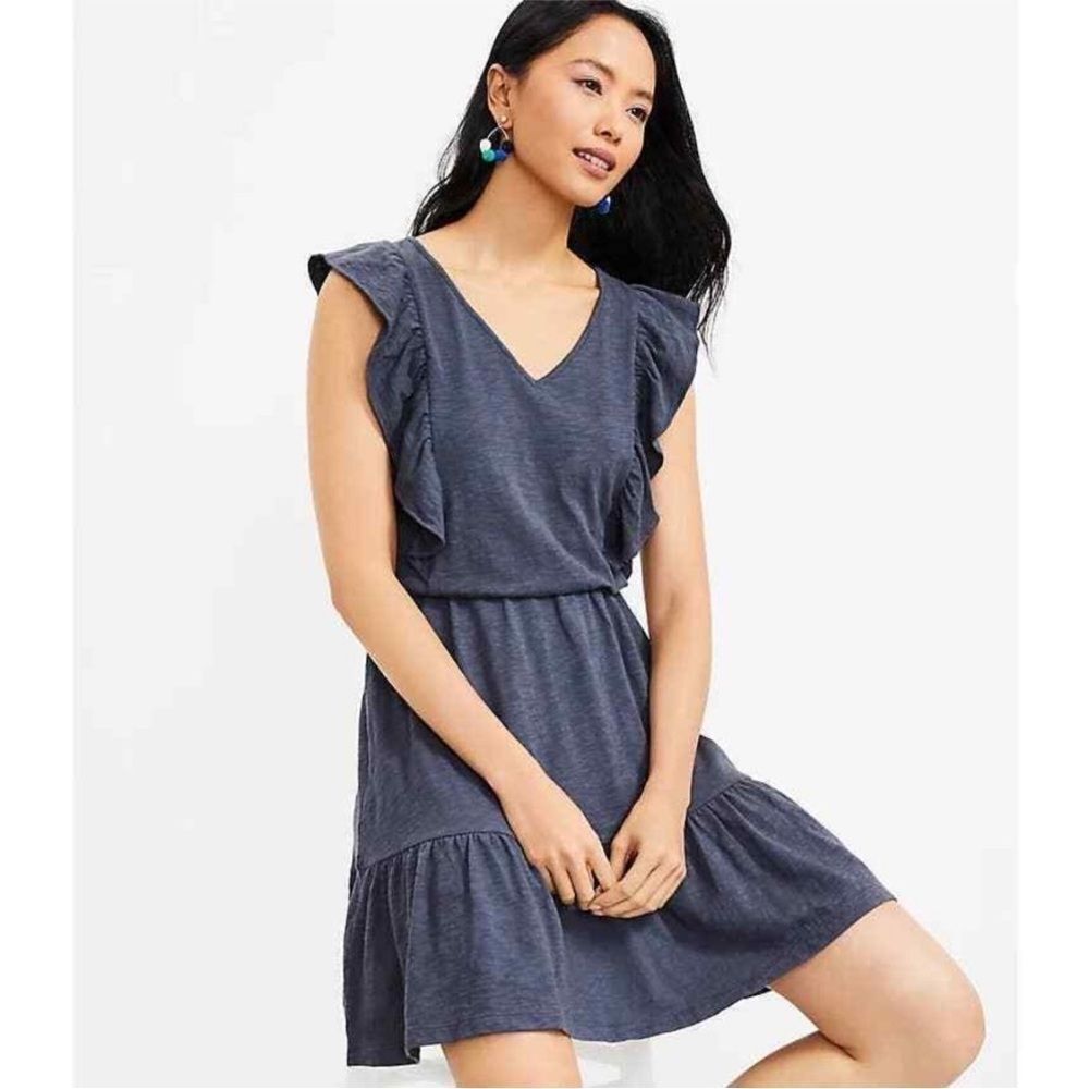 LOFT Dark Gray Sleeveless Ruffle Dress – Size XL - Picture 2 of 11